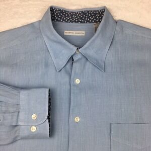Martin Gordon Shirt Mens XL Blue 100% Linen Contrasting Trim Long Sleeves